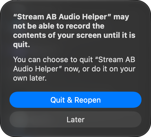 macOS: Stream AB Audio Helper may not be able to record until it is quit